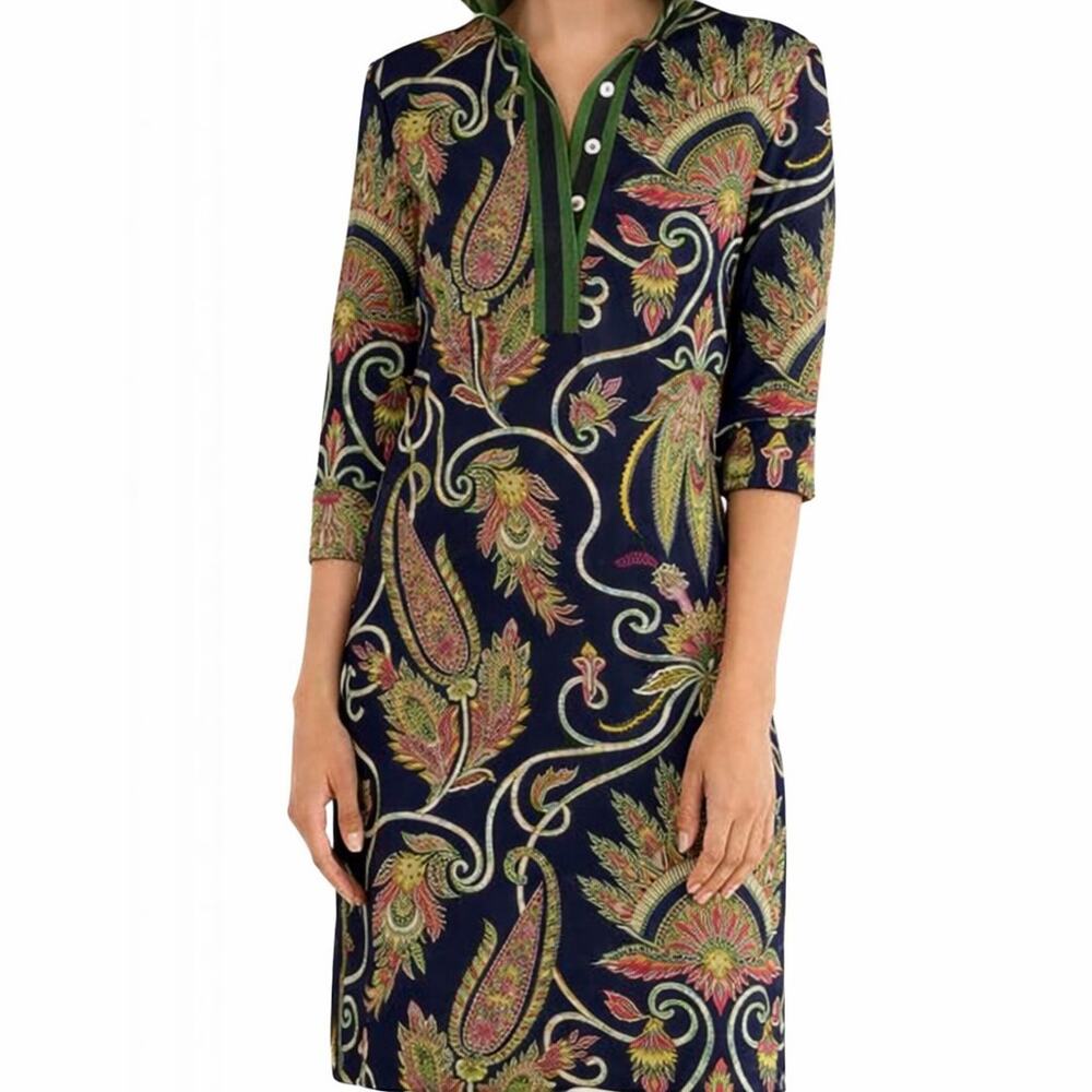 Gretchen Scott Jersey Everywhere The Plume Dress Navy Green Size XL NWT